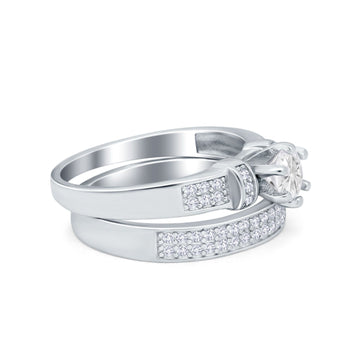 Two Piece Bridal Wedding Round Simulated Cubic Zirconia Ring 925 Sterling Silver